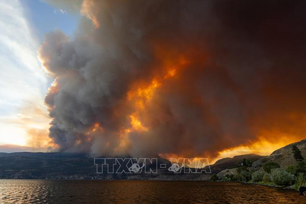 Khói bốc lên ngùn ngụt từ đám cháy rừng tại West Kelowna, British Columbia, Canada, ngày 17/8/2023