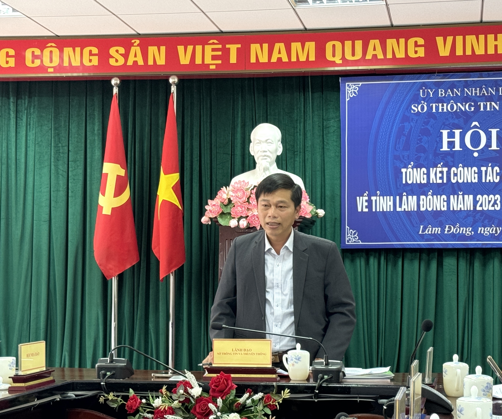 Ông Huỳnh Minh Hải- Giám đốc sở Thôn tin và truyền thông tỉnh Lâm Đồng phát biểu tại hội nghị