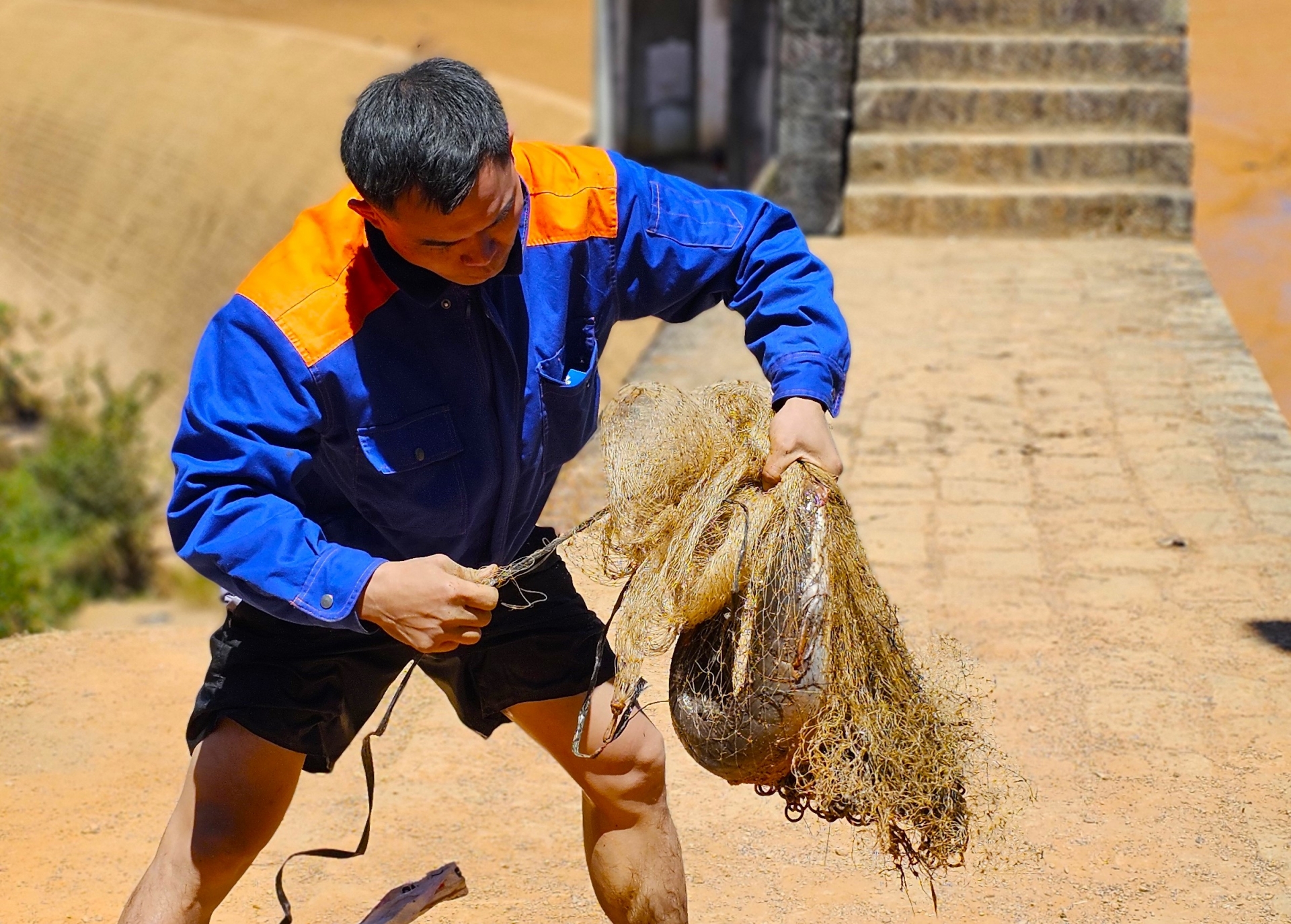 Anh Tâm cho biết từ sáng tới trưa anh bắt được khoảng 6 con cá trê lớn, chưa kể các loại cá nhỏ khác.
