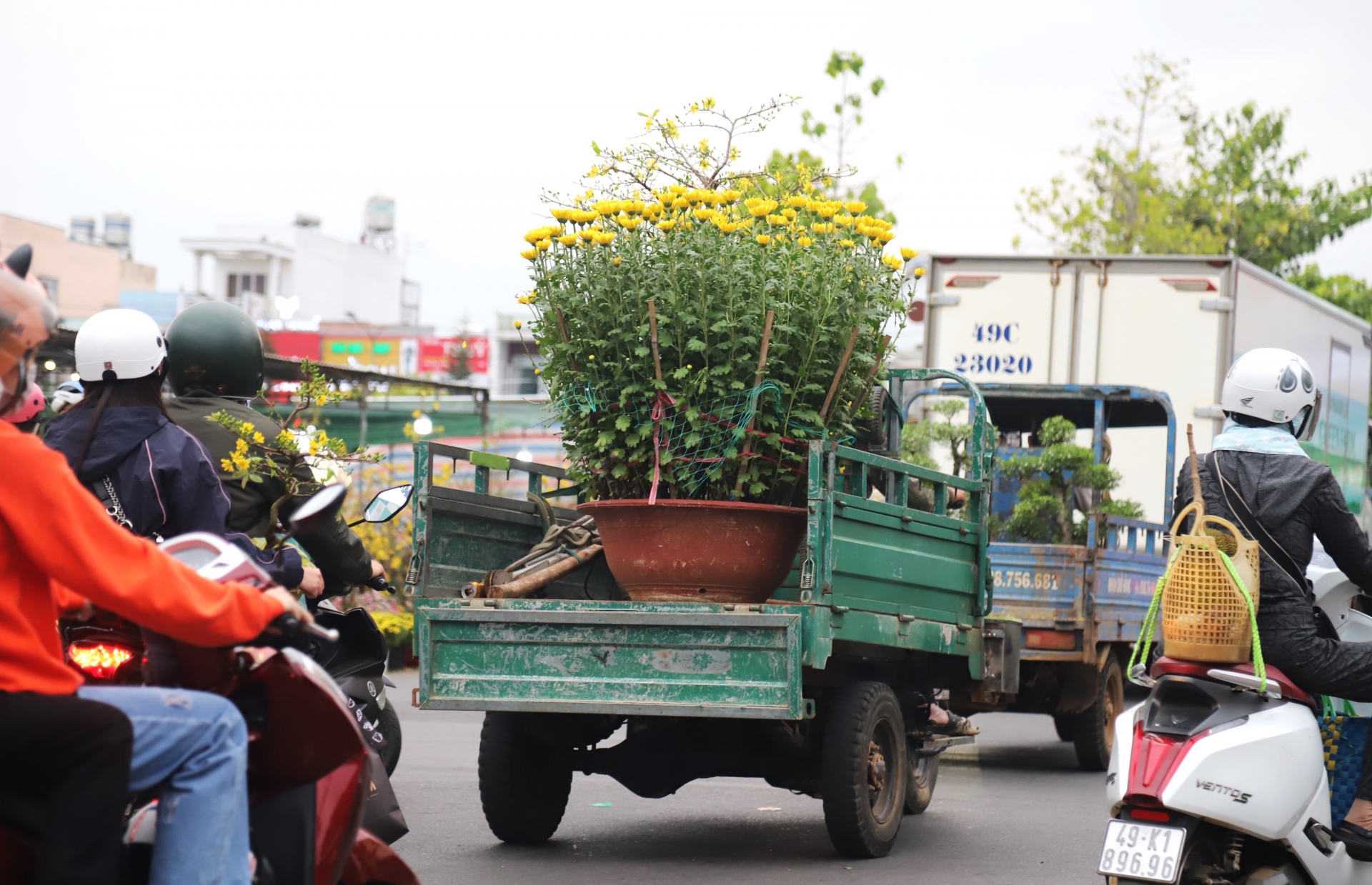 Một ngày tất bật của những người làm nghề chơ thuê ngày tết tại chợ hoa xuân Bảo Lộc