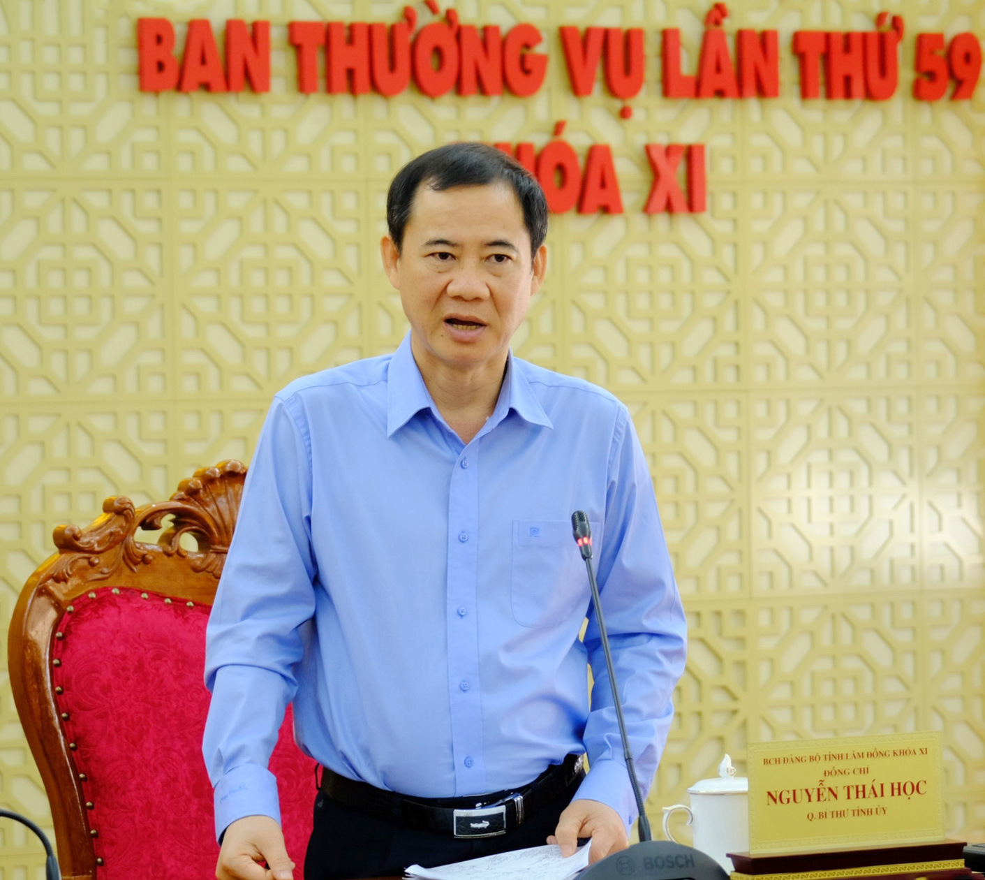 Đồng chí Nguyễn Thái Học - Quyền Bí thư Tỉnh ủy phát biểu kết luận tại buổi làm việc