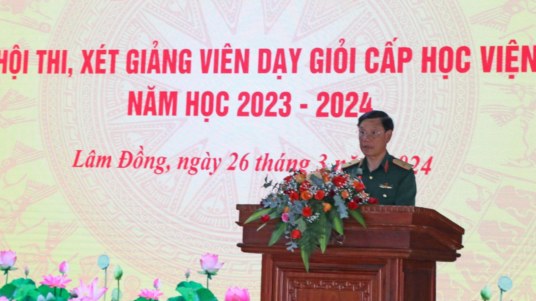 Thiếu tướng Đỗ Minh Xương - Giám đốc Học viện, Chủ tịch Hội đồng thi phát biểu khai mạc