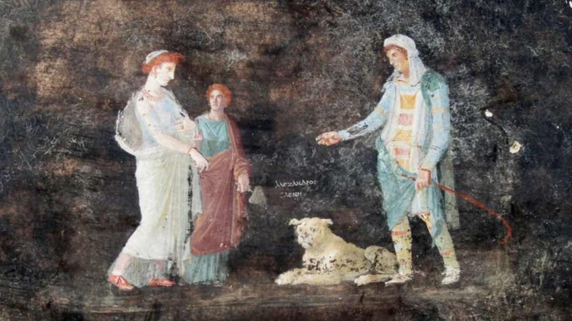 Bích họa mô tả Helen gặp Paris, hoàng tử của thành Troy, lần đầu tiên
