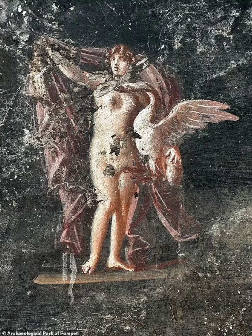 Bích họa mô tả Leda, mẹ của Helen thành Troy, sắp thụ thai với vị thần Hy Lạp Zeus cải trang thành một con thiên nga