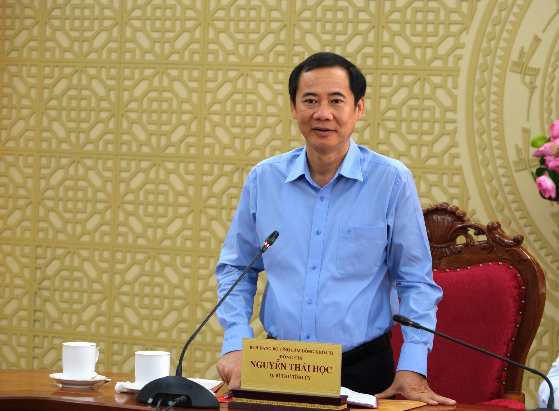 Đồng chí Nguyễn Thái Học - Quyền Bí thư Tỉnh ủy Lâm Đồng phát biểu kết luận buổi làm việc