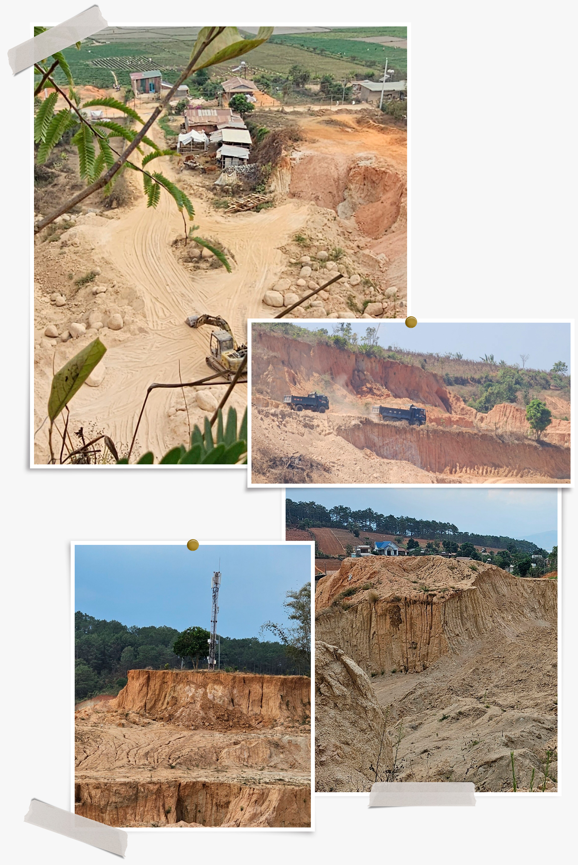 Một cụm đồi đất ở thôn K’Lót (xã Tu Tra) bị đào múc, vận chuyển đất đi nơi khác để lại cảnh tượng nham nhở
