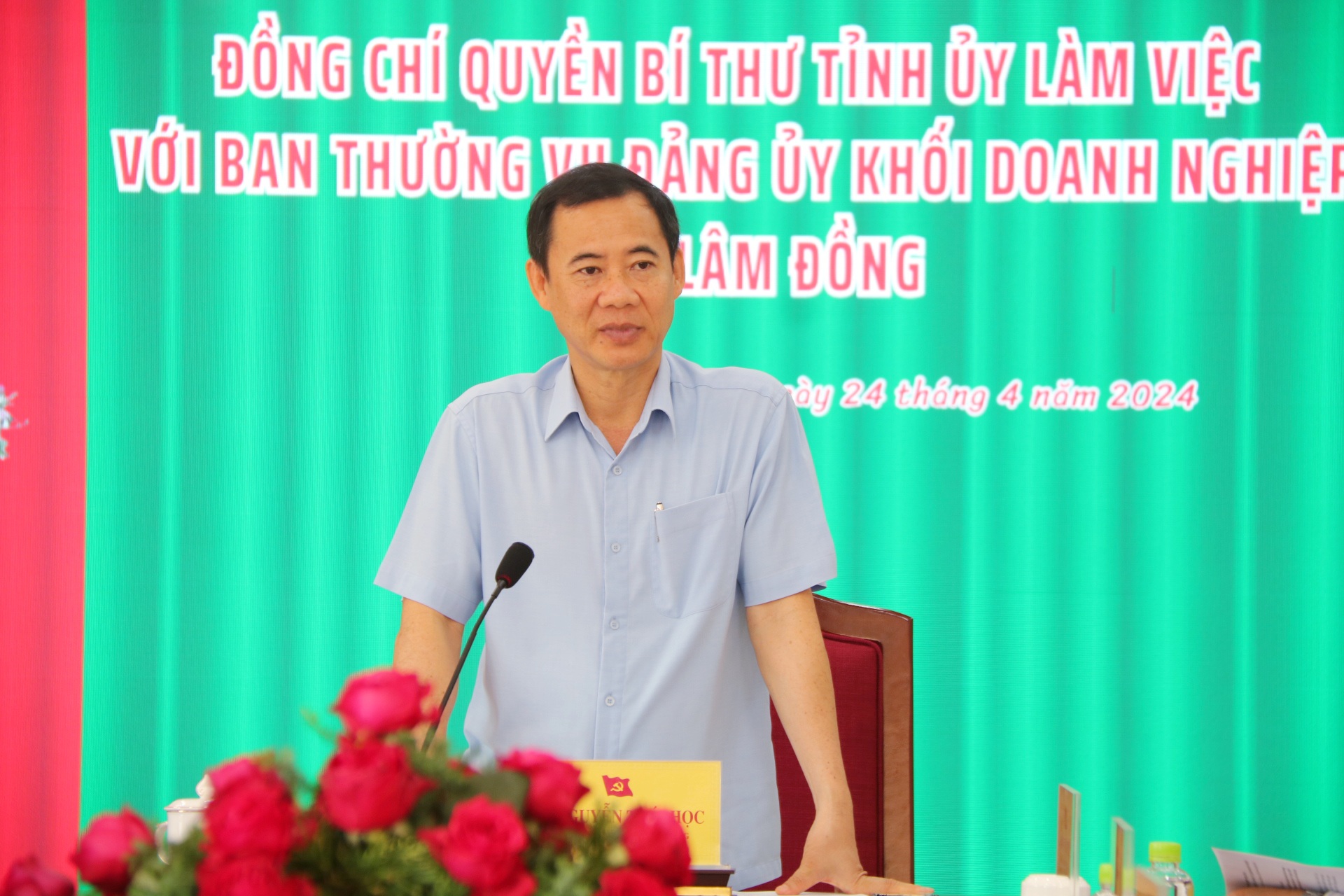 Đồng chí Nguyễn Thái Học - Quyền Bí thư Tỉnh ủy phát biểu chỉ đạo tại buổi làm việc
