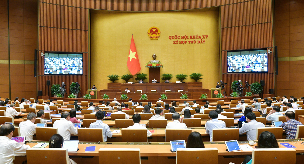 ĐBQH Trịnh Thị Tú Anh tham gia thảo luận tại hội trường về dự thảo Luật Phòng, chống mua bán người (sửa đổi)