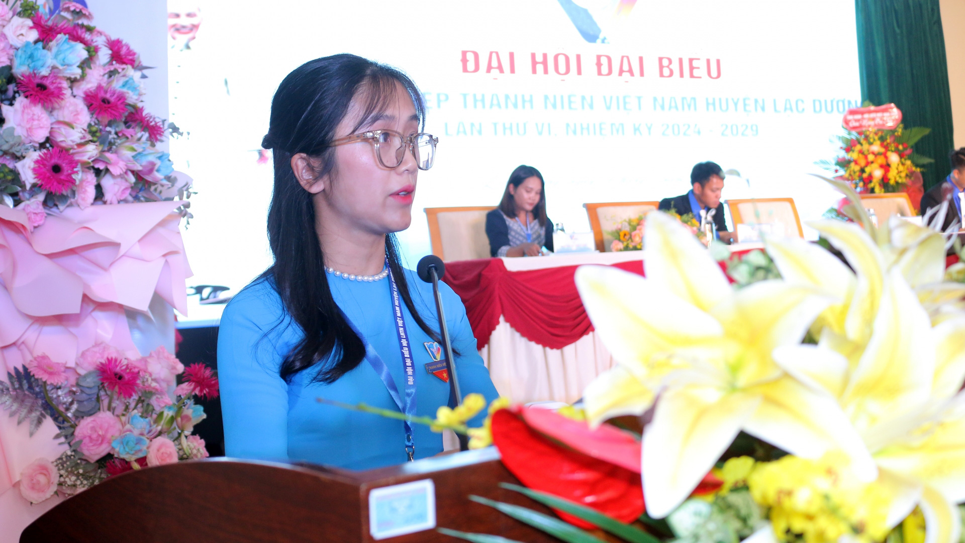 Chị Trần Phương Anh - Chủ tịch Ủy ban Hội LHTN Việt Nam huyện Lạc Dương khóa V phát biểu khai mạc Đại hội