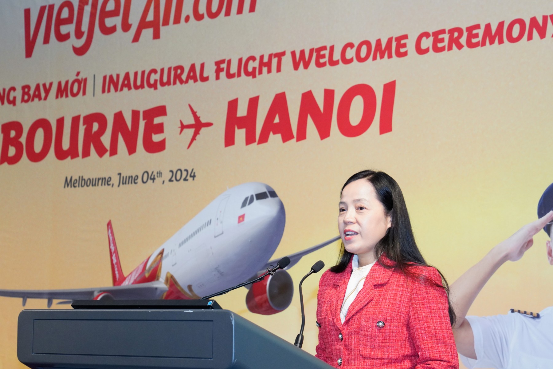 Phó Tổng giám đốc Vietjet - Bà Nguyễn Thị Thuý Bình công bố khai trương đường bay thứ 6 kết nối nối Australia - Việt Nam của Vietjet
