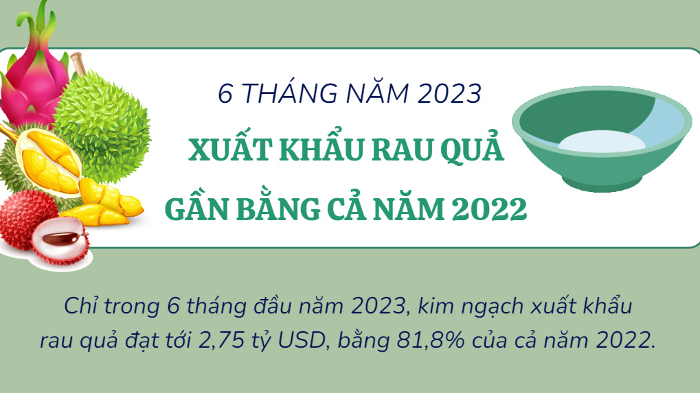Xuất khẩu rau quả 6 tháng đầu năm 2023 gần bằng cả năm 2022