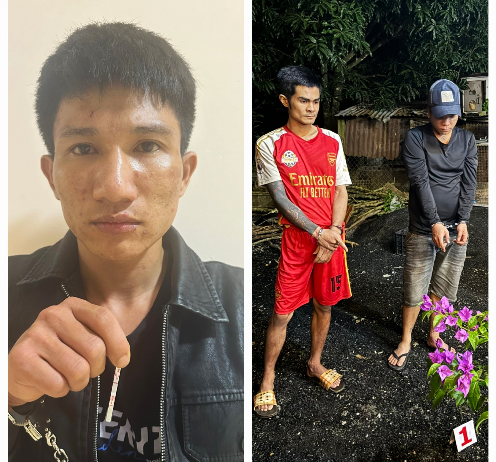 Các đối tượng Chung, Thọ và Văn (từ trái qua) bị bắt giữ khi đang thực hiện các hành vi mua bán, tàng trữ chất ma túy tại xã Đại Lào