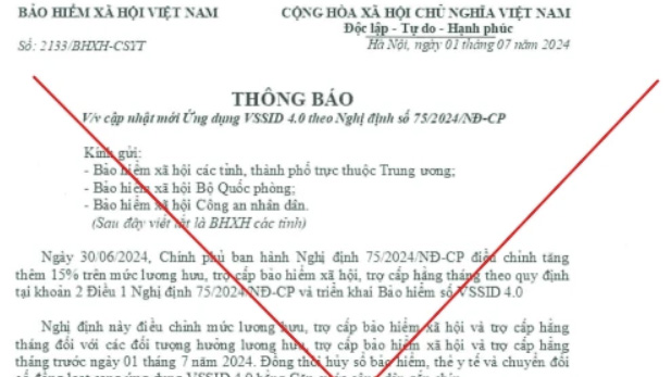 Cảnh báo giả mạo văn bản của BHXH Việt Nam về cập nhật ứng dụng VssID 4.0