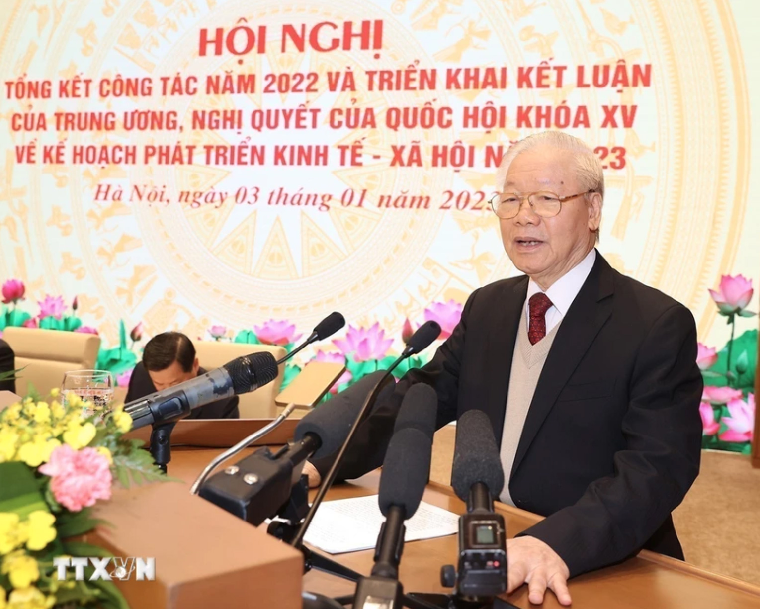 Tổng Bí thư Nguyễn Phú Trọng phát biểu chỉ đạo Hội nghị triển khai Kế hoạch phát triển kinh tế-xã hội năm 2023 (Hà Nội, 3/1/2023)
