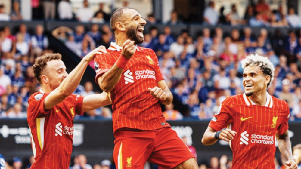 Các cầu thủ Liverpool ăn mừng trong trận thắng Ipswich Town 0-2 trong trận mở màn mùa giải mới Ngoại hạng 2024-2025