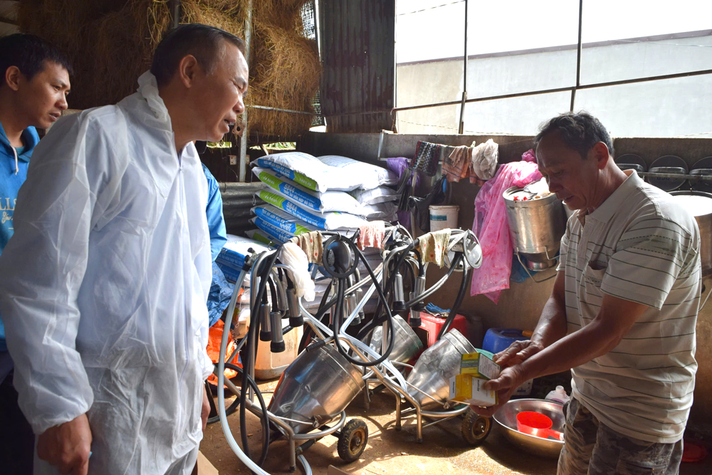 Thứ trưởng Bộ Nông nghiệp và Phát triển nông thôn kiểm tra thuốc người dân đang dùng để điều trị cho bò