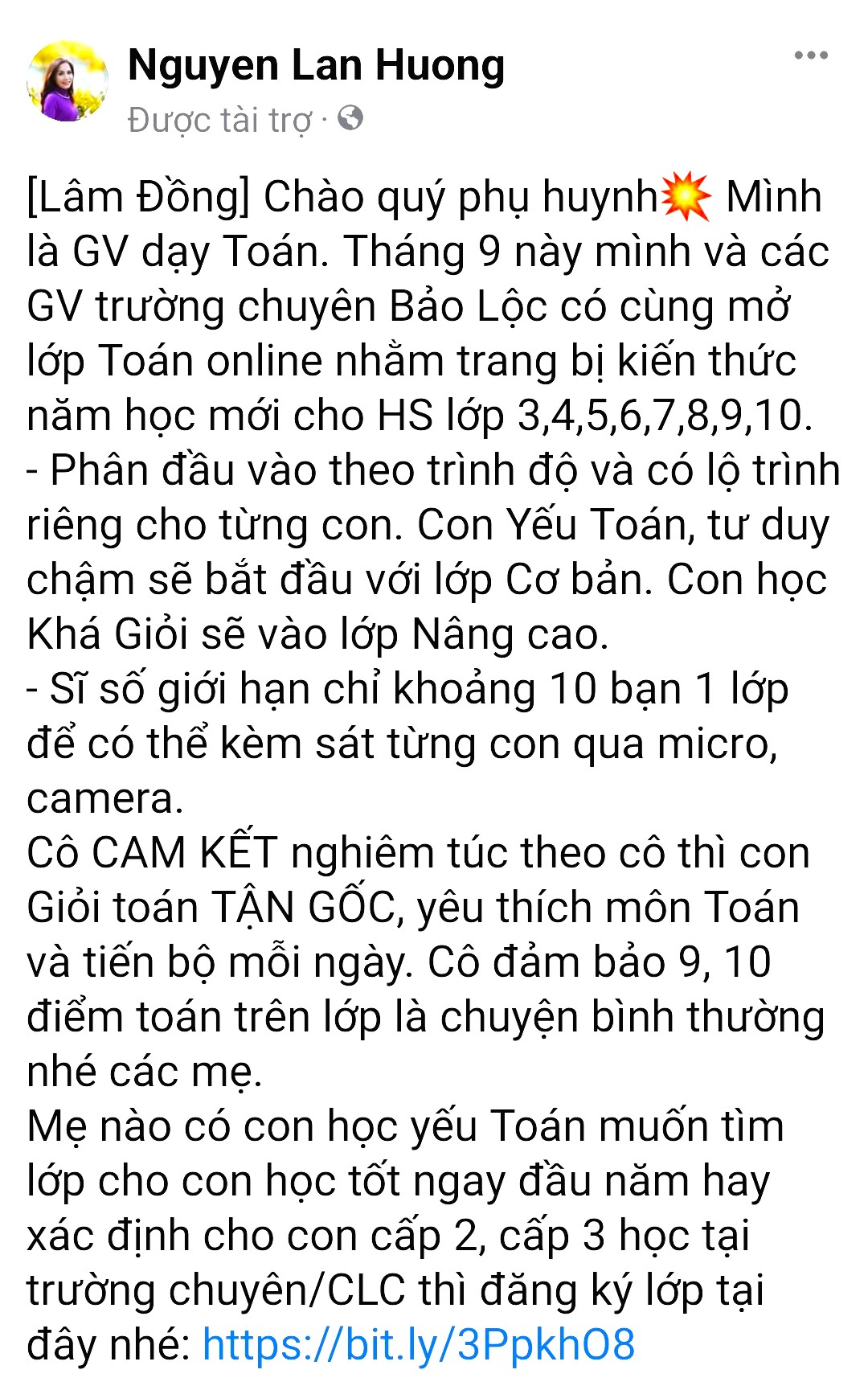 Thầy giáo Nguyễn Vũ Minh Tú - Hiệu trưởng trường THPT Chuyên Bảo Lộc khẳng định thông tin đăng trên tài khoản Facebook Nguyen Lan Huong là không đúng sự thật làm ảnh hưởng đến uy tín nhà trường