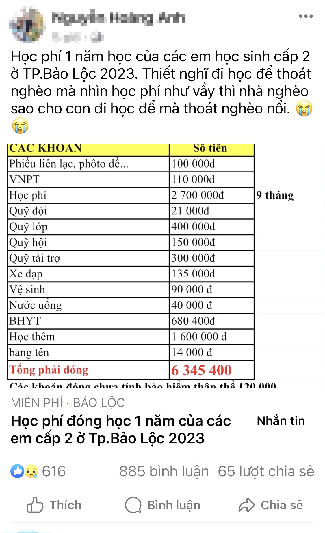 Nhiều phụ huynh đăng tải thông tin về các khoản thu lên mạng xã hội và cho rằng quá nhiều khoản thu đầu năm