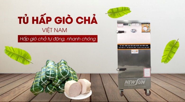 Tủ hấp giò chả Newsun giúp hấp chín được khối lượng giò chả trong một mẻ hấp