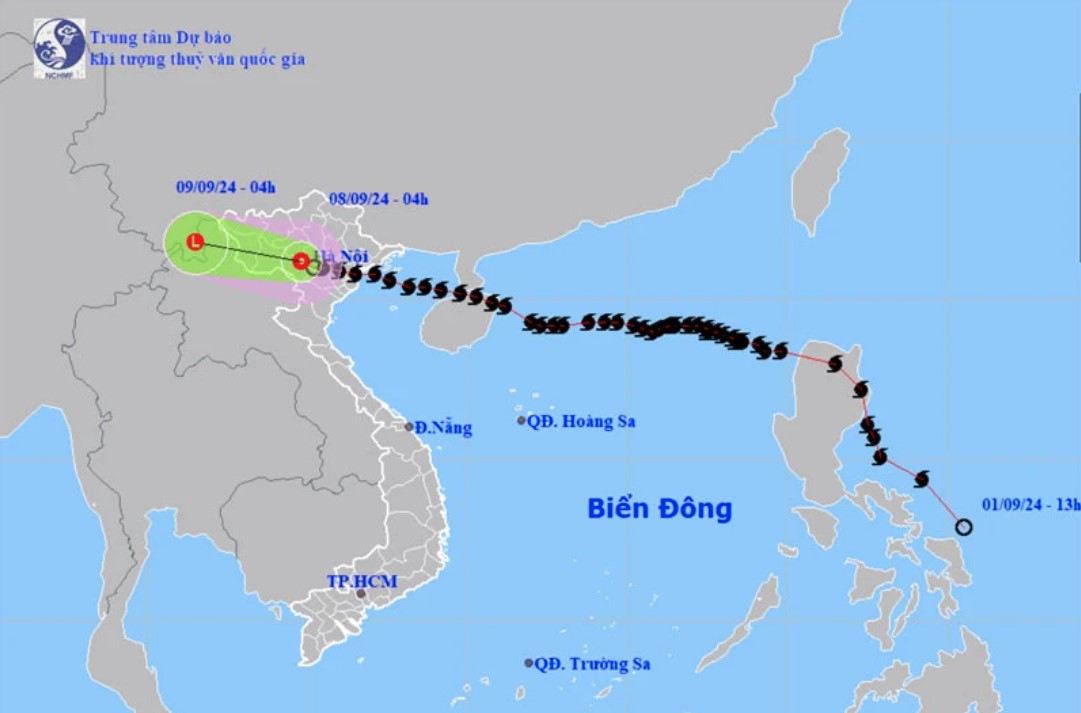 Vị trí và hướng di chuyển của áp thấp nhiệt đới (suy yếu từ bão số 3)