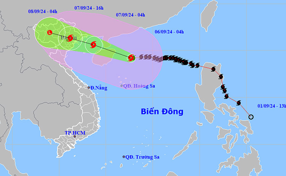 Thời tiết ngày 6/9: Bão số 3 (bão Yagi) mạnh cấp 16, di chuyển theo hướng Tây