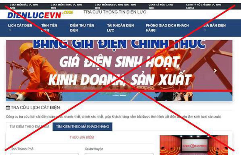 Trang web có địa chỉ: http://dienlucevn.com là giả mạo Tập đoàn EVN. Các đối tượng lập web giả để lừa đảo người dân
