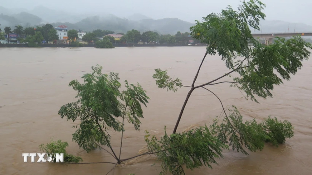 Mực nước trên sông Hồng, đoạn qua thành phố Lào Cai lên tới 83,91m, cao trên báo động 3 là 0,41m