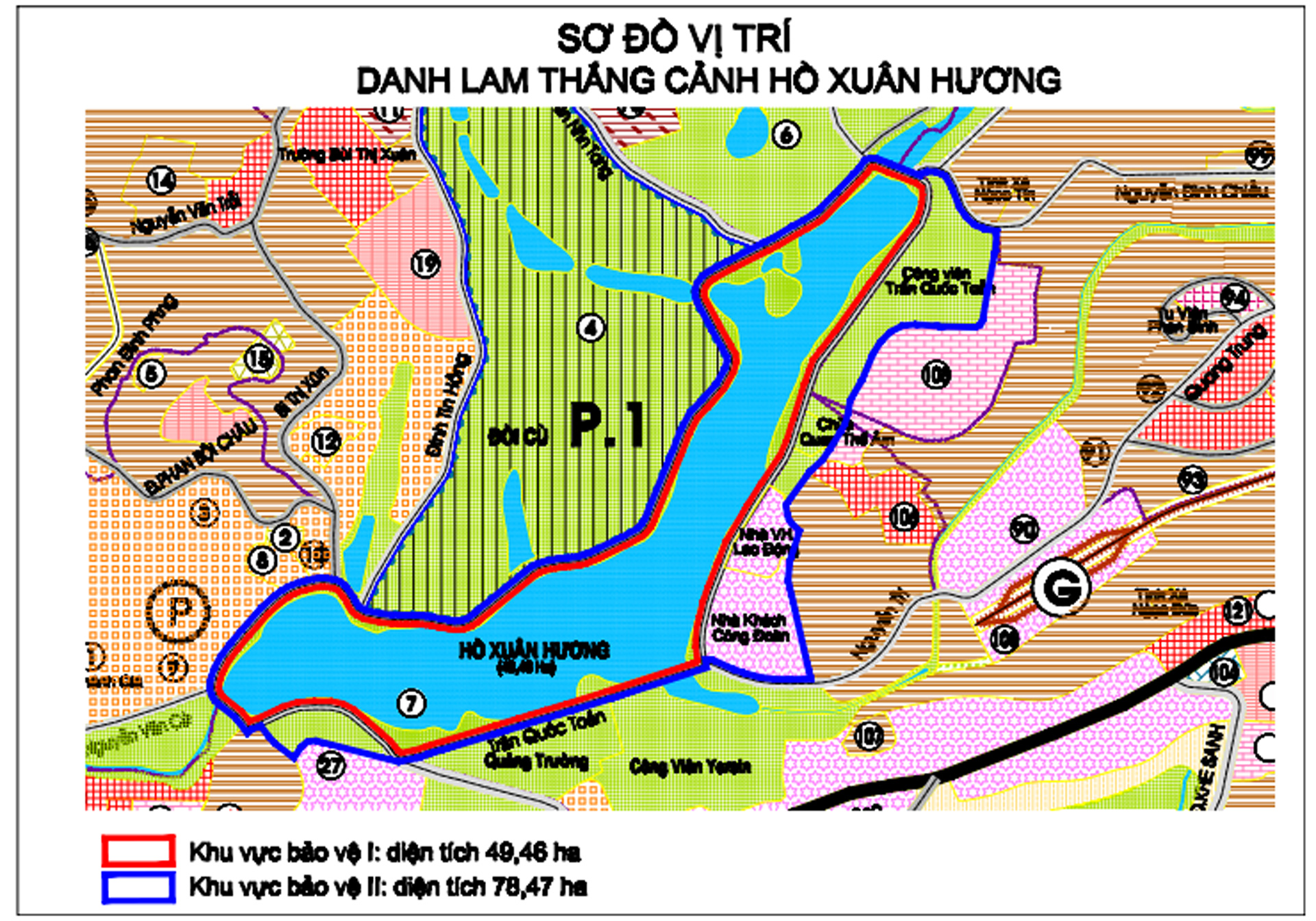 Sơ đồ vị trí di tích danh lam thắng cảnh hồ Xuân Hương