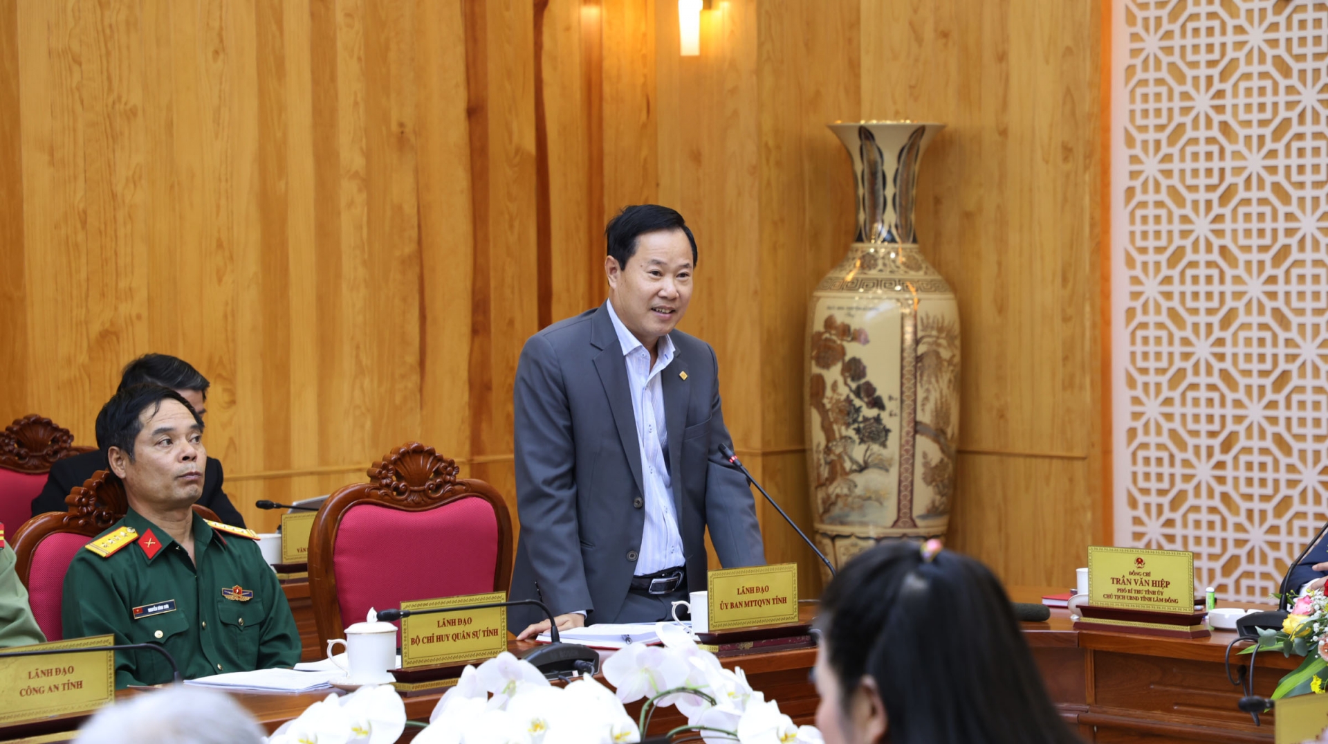 Ông Phạm Triều – Chủ tịch UBMTTQVN phát biểu tại Hội nghị