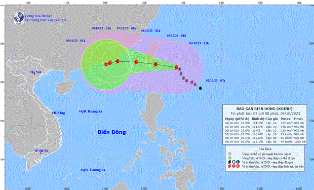 Vị trí và đường đi của bão Koinu