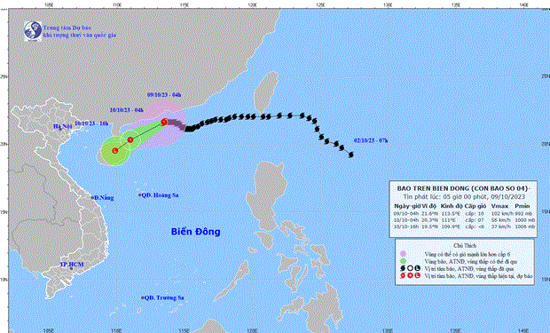 Bão số 4 di chuyển chậm theo hướng Tây, sẽ suy yếu thành áp thấp