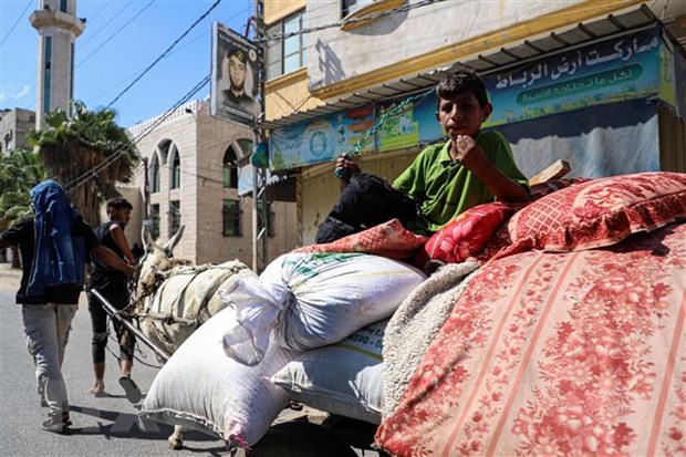 Người dân Palestine sơ tán tránh chiến sự ở Dải Gaza ngày 13/10