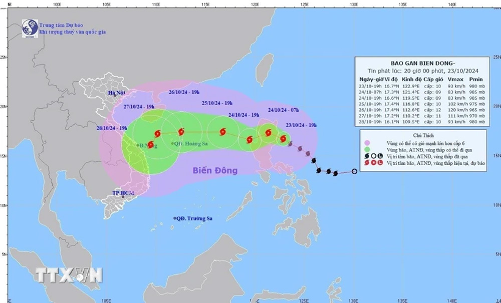 Bão Trami sẽ đi vào Biển Đông với sức gió mạnh nhất cấp 9, giật cấp 11