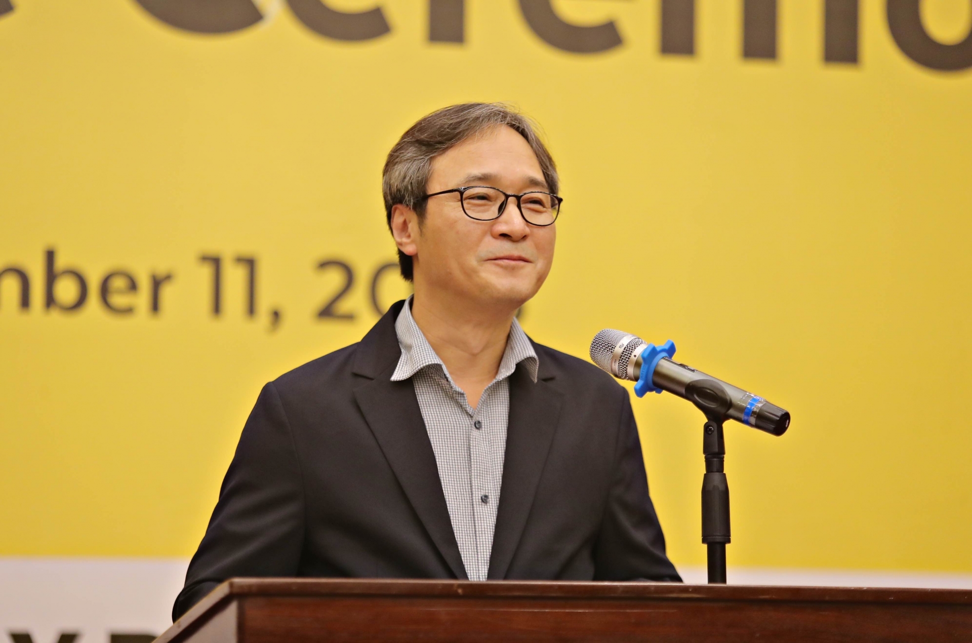 Ông Yang Jong-Gon, Giám đốc điều hành Ủy ban điện ảnh Busan - Busan Film Commission phát biểu tại buổi lễ khai giảng khoá học