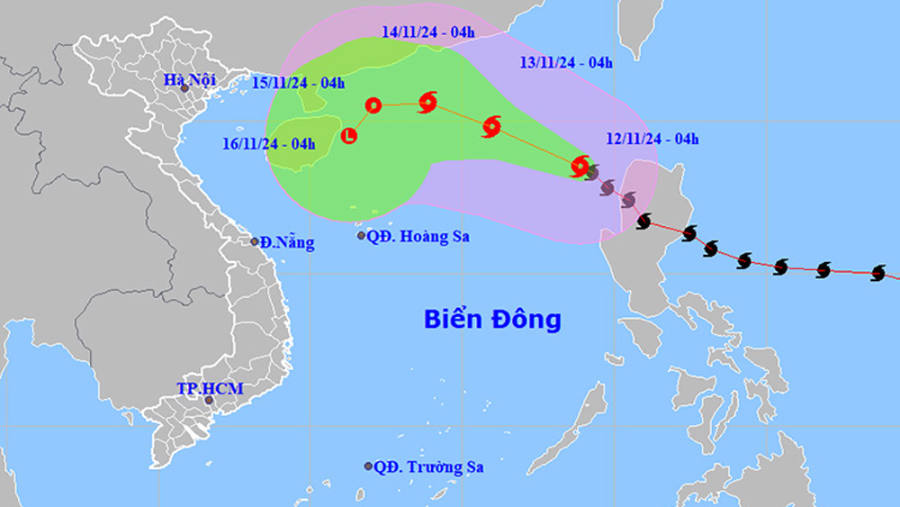 Thời tiết ngày 12/11: Bão số 8 di chuyển theo hướng Tây Bắc, gió giật cấp 12