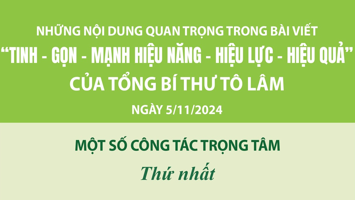 Một số nội dung quan trọng trong bài viết 'TINH - GỌN - MẠNH HIỆU NĂNG - HIỆU LỰC - HIỆU QUẢ' của Tổng Bí thư Tô Lâm