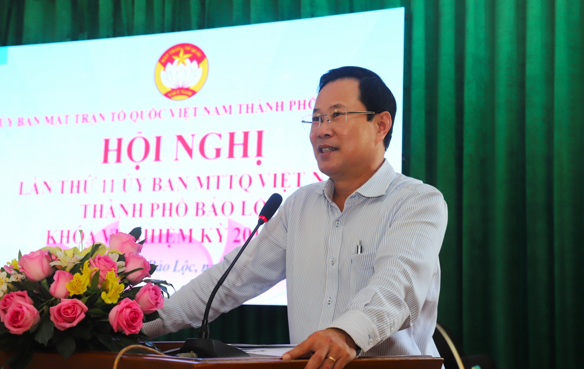 Đồng chí Phạm Triều - Chủ tịch Ủy ban MTTQ Việt Nam tỉnh Lâm Đồng phát biểu chỉ đạo tại hội nghị