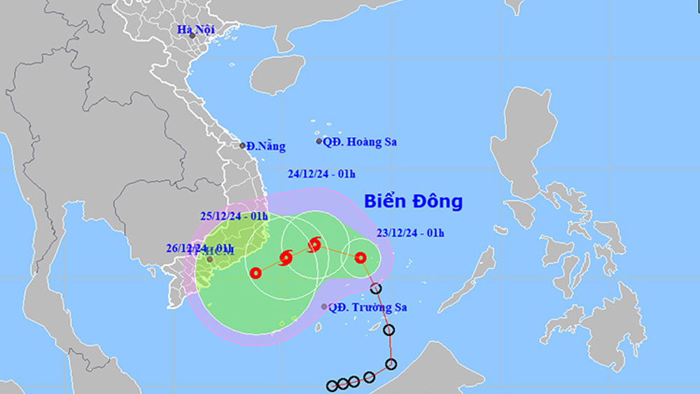 Vị trí và đường đi của áp thấp nhiệt đới. Ảnh: NCHMF