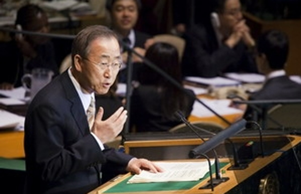 Tổng Thư ký Liên hợp quốc Ban Ki-Moon phát biểu tại khóa họp thứ 65 Đại hội đồng Liên hợp Quốc. Ảnh AFP/TTXVN)