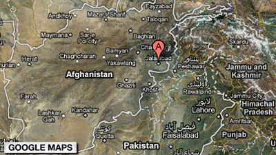 Bản đồ hiển thị địa điểm sân bay Jalalabat bị tấn công.