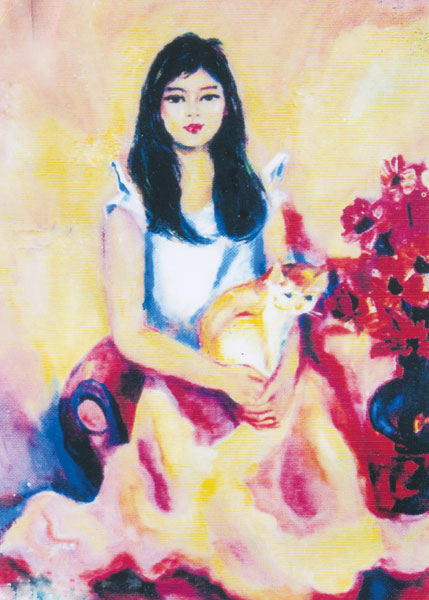 “Bé Nam Phương và Mèo” (sơn dầu – 2003). St: LS Hà Dũng.
