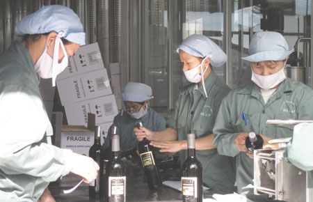 Cán bộ nữ chiếm đa số trong các nhà máy, công xưởng. (Trong ảnh: Khâu đóng chai rượu vang tại Công ty CP Rượu bia Đà Lạt).