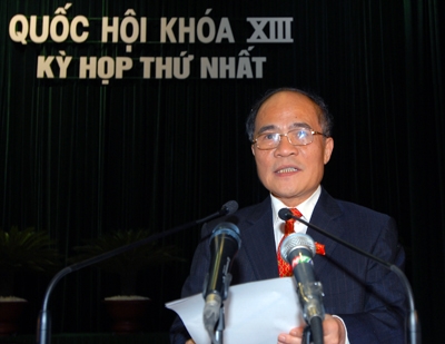 Phó Thủ tướng Thường trực Nguyễn Sinh Hùng phát biểu nhậm chức Chủ tịch Quốc hội khóa XIII - Ảnh: Chinhphu.vn