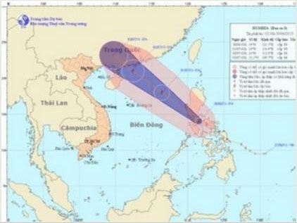 Vị trí tâm bão trên khu vực miền Trung Philippines