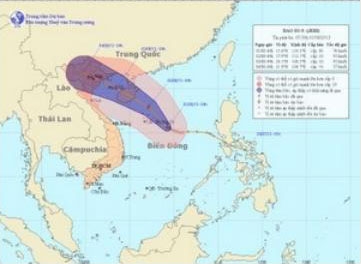 Vị trí và đường đi của cơn bão. (Nguồn: Trung tâm Dự báo Khí tượng Thủy văn Trung ương)