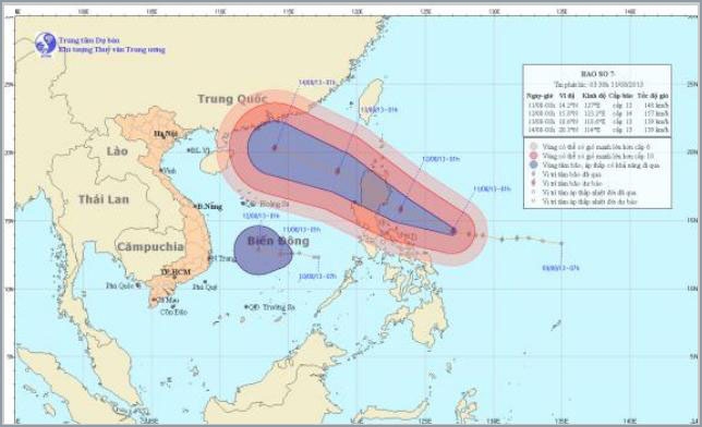 Vị trí hướng bão đi - Ảnh: Trung tâm khí tượng thủy văn quốc gia