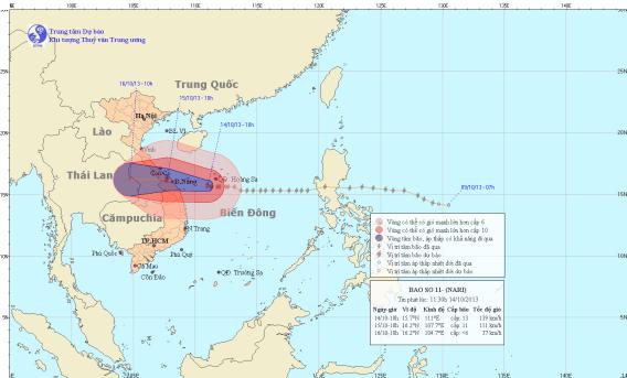 Bão số 11 cách bờ biển Quảng Trị - Quảng Ngãi 330km