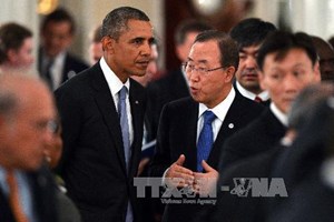 Tổng thư ký Liên hợp quốc Ban Ki Moon và Tổng thống Mỹ Barack Obama tại hội nghị G20 ở Nga (Nguồn: TTXVN)