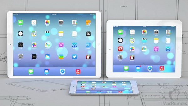 So sánh mô hình của mẫu iPad 12,9-inch với mẫu iPad Air và iPad mini. (Nguồn: macrumors. com)