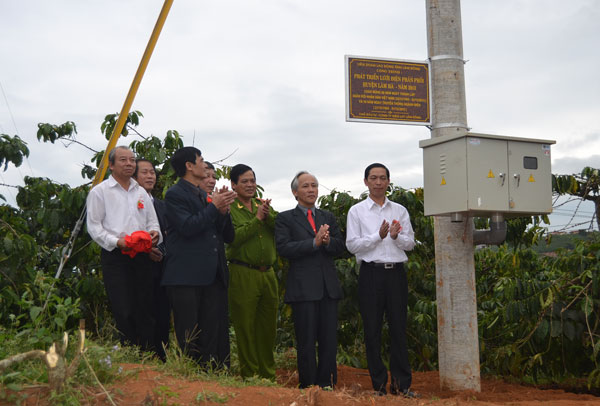 Gắn biển cho công trình phát triển lưới điện thôn 9, Tân Thanh